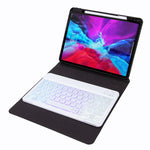H-102S3 Teclado Bluetooth com Retroiluminação Tricolor e Capa de Couro com Suporte Traseiro Dobrável, Para iPad 10.2 2020 & 2019 / Pro 10.5 polegadas, Para iPad 9.7 2018 & 2017, Para iPad Pro 11 polegadas 2021 & 2020 & 2018 / Air 2020 10.9