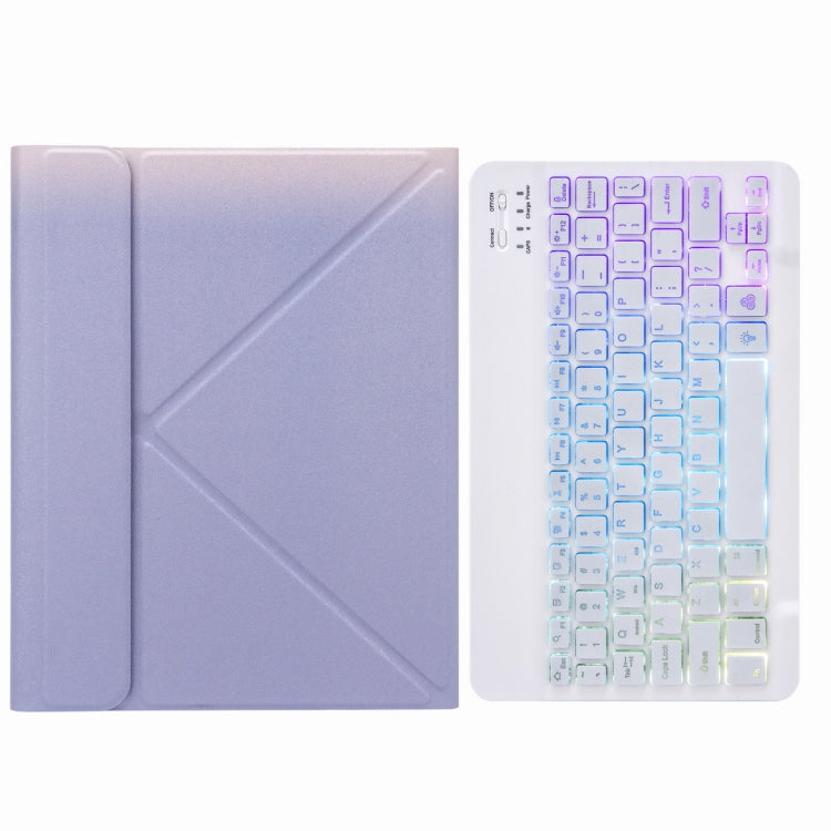 H-102S3 Teclado Bluetooth com Retroiluminação Tricolor e Capa de Couro com Suporte Traseiro Dobrável, Para iPad 10.2 2020 & 2019 / Pro 10.5 polegadas, Para iPad 9.7 2018 & 2017, Para iPad Pro 11 polegadas 2021 & 2020 & 2018 / Air 2020 10.9