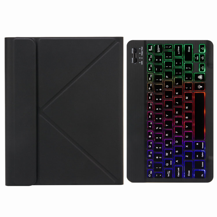 H-102S3 Teclado Bluetooth com Retroiluminação Tricolor e Capa de Couro com Suporte Traseiro Dobrável, Para iPad 10.2 2020 & 2019 / Pro 10.5 polegadas, Para iPad 9.7 2018 & 2017, Para iPad Pro 11 polegadas 2021 & 2020 & 2018 / Air 2020 10.9