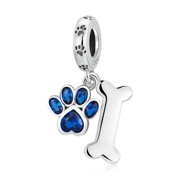 Pendente de Osso com Pata de Cão em Prata Esterlina S925 para Pulseira e Colar DIY, Osso com Pata de Cão
