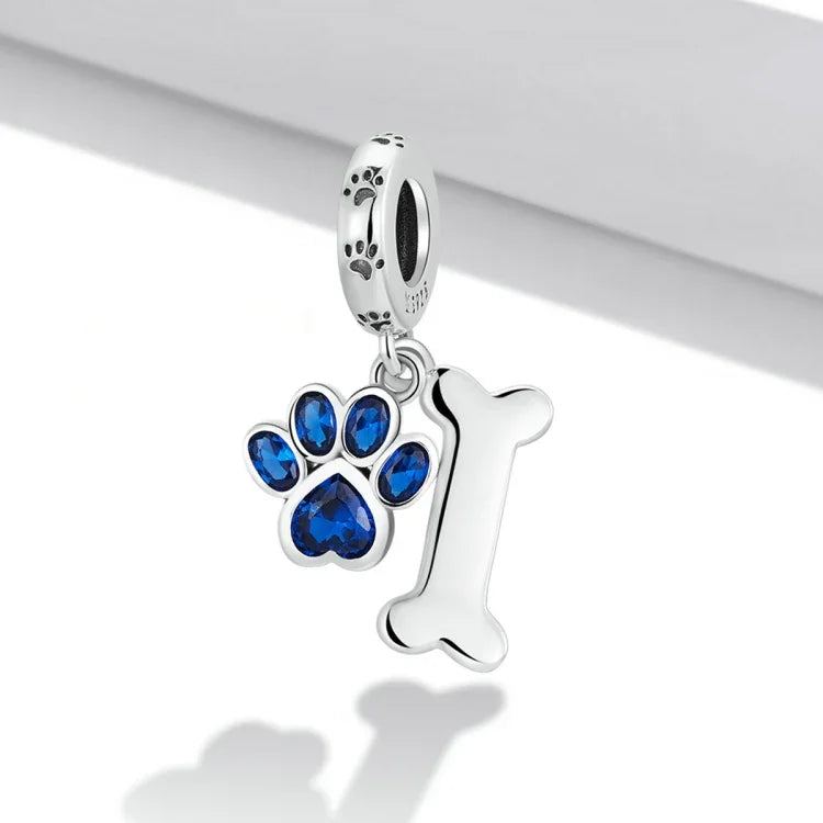 Pendente de Osso com Pata de Cão em Prata Esterlina S925 para Pulseira e Colar DIY, Osso com Pata de Cão