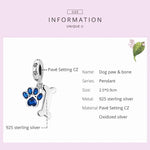 Pendente de Osso com Pata de Cão em Prata Esterlina S925 para Pulseira e Colar DIY, Osso com Pata de Cão