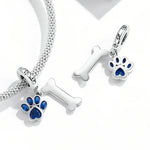 Pendente de Osso com Pata de Cão em Prata Esterlina S925 para Pulseira e Colar DIY, Osso com Pata de Cão