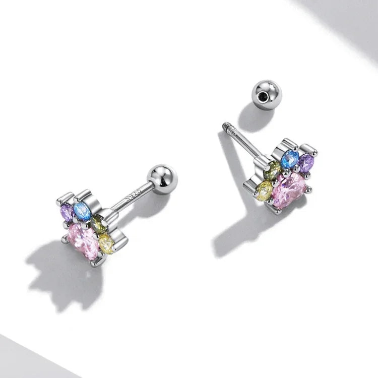 Brincos de Prata Esterlina S925 com Garras Bonitas e Zircão Colorido para Mulheres, Garras Bonitas com Zircão Colorido