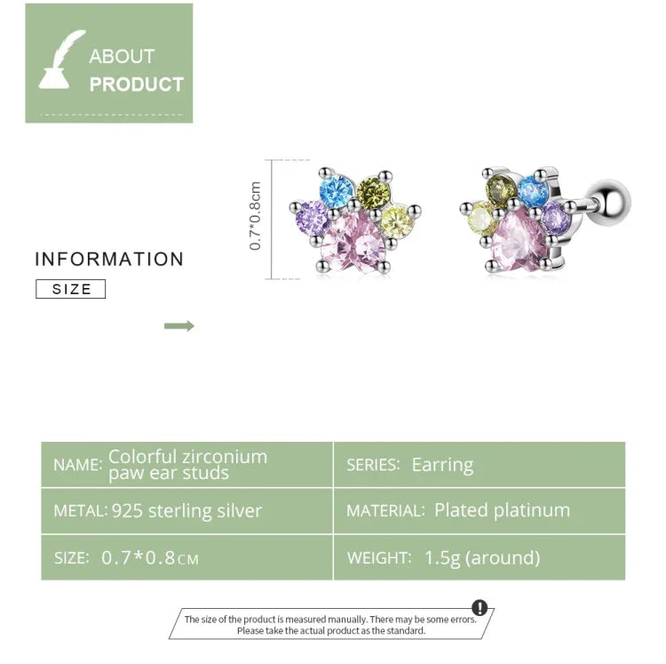 Brincos de Prata Esterlina S925 com Garras Bonitas e Zircão Colorido para Mulheres, Garras Bonitas com Zircão Colorido