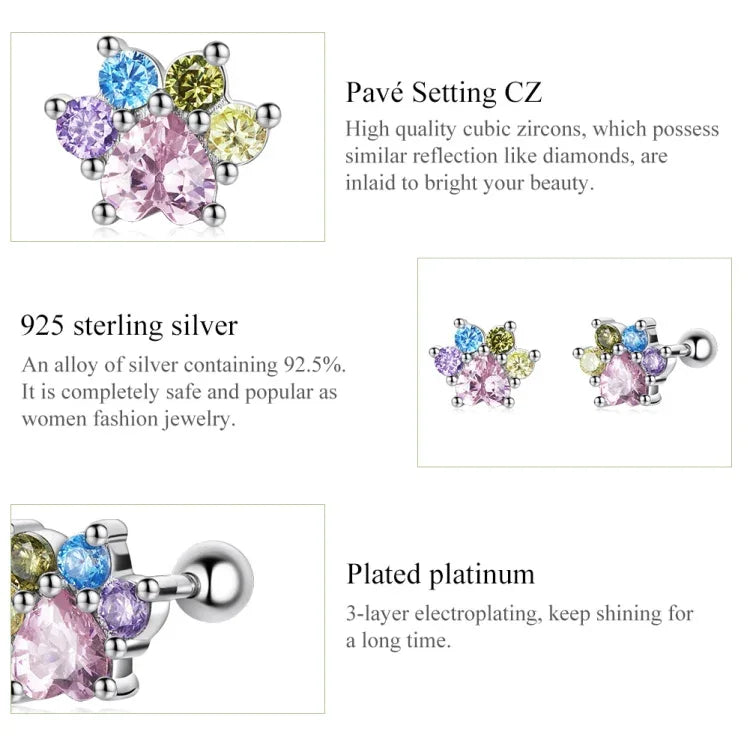 Brincos de Prata Esterlina S925 com Garras Bonitas e Zircão Colorido para Mulheres, Garras Bonitas com Zircão Colorido