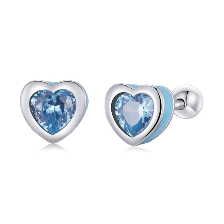 S925 Sterling Silver Heart Zircon Ear Stud Women Earrings, Heart Zircon(Blue)