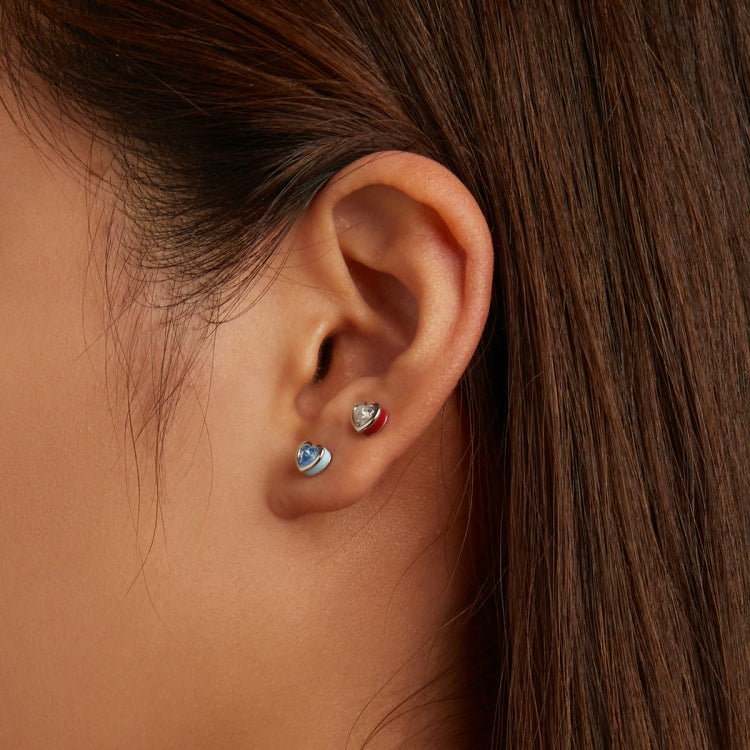 Brincos Femininos com Pino de Ouvido em Prata Esterlina S925 com Zircónio em Forma de Coração, Zircónio em Forma de Coração (Azul)