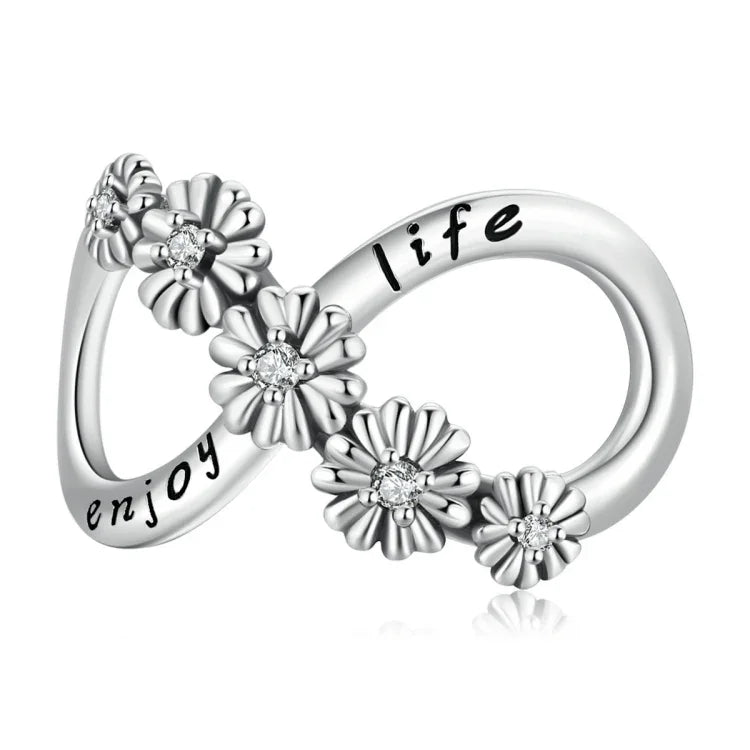 Acessórios DIY para Pulseira e Colar com Contas de Flores Infinitas em Prata Esterlina S925, Flores Infinitas