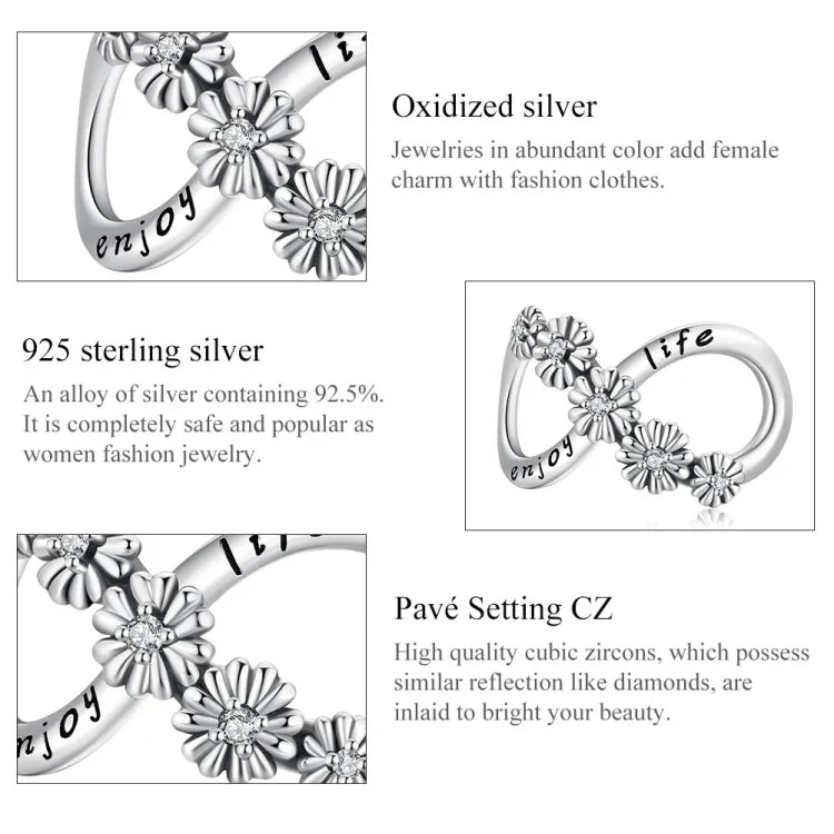Acessórios DIY para Pulseira e Colar com Contas de Flores Infinitas em Prata Esterlina S925, Flores Infinitas