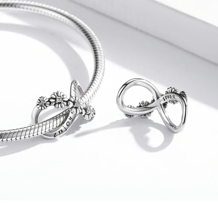 Acessórios DIY para Pulseira e Colar com Contas de Flores Infinitas em Prata Esterlina S925, Flores Infinitas