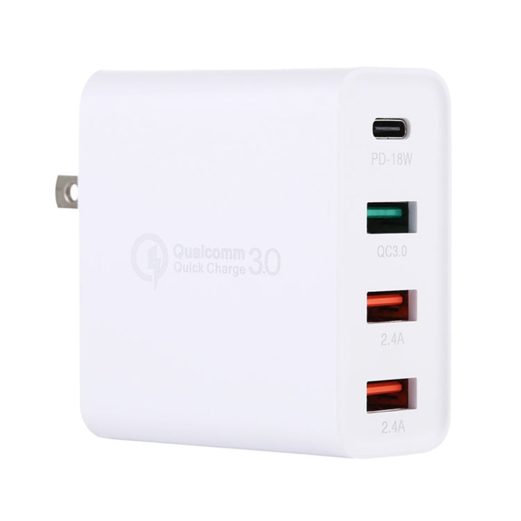 Carregador de Viagem A3 PD 18W USB-C / Type-C + QC3.0 USB + Interface USB Dupla, Ficha EUA, Ficha UE, Ficha UK