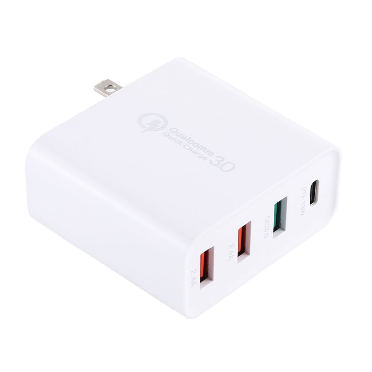 Carregador de Viagem A3 PD 18W USB-C / Type-C + QC3.0 USB + Interface USB Dupla, Ficha EUA, Ficha UE, Ficha UK