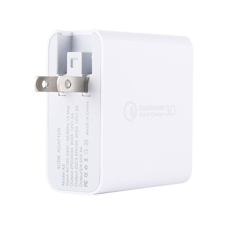 Carregador de Viagem A3 PD 18W USB-C / Type-C + QC3.0 USB + Interface USB Dupla, Ficha EUA, Ficha UE, Ficha UK