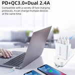 Carregador de Viagem A3 PD 18W USB-C / Type-C + QC3.0 USB + Interface USB Dupla, Ficha EUA, Ficha UE, Ficha UK