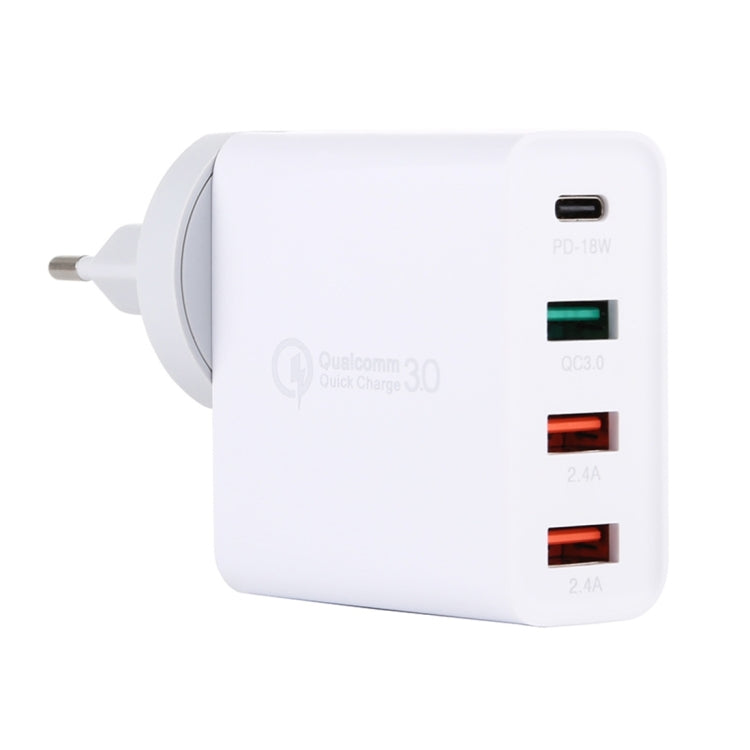 Carregador de Viagem A3 PD 18W USB-C / Type-C + QC3.0 USB + Interface USB Dupla, Ficha EUA, Ficha UE, Ficha UK