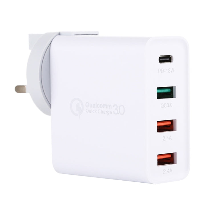 Carregador de Viagem A3 PD 18W USB-C / Type-C + QC3.0 USB + Interface USB Dupla, Ficha EUA, Ficha UE, Ficha UK