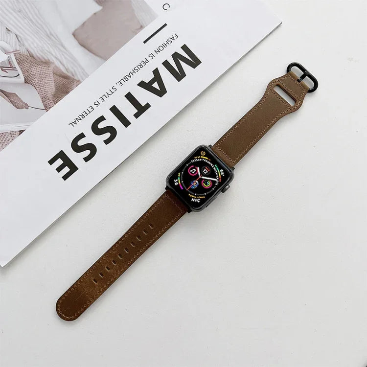 Correia de Relógio em Pele Genuína com Fivela Oval para Apple Watch Series, 7 41mm / 6&SE&5&4 40mm / 3&2&1 38mm, 7 45mm / 6&SE&5&4 44mm / 3&2&1 42mm