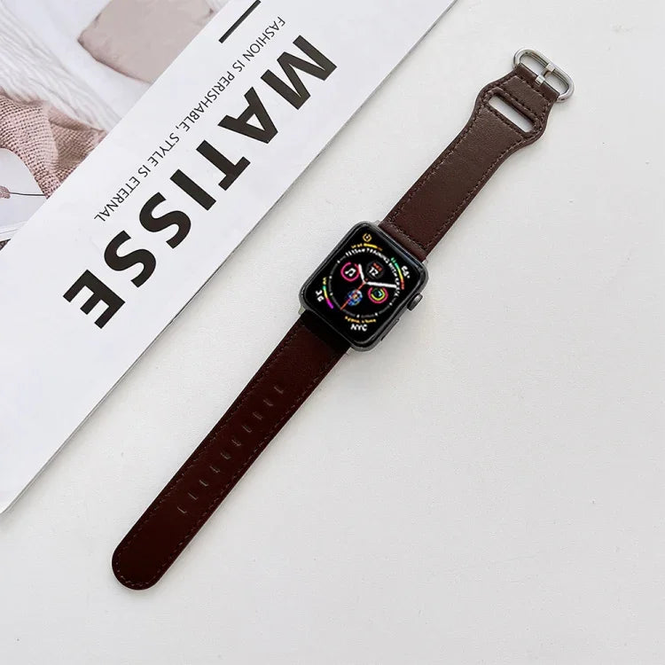 Oval Buckle Genuine Leather Strap For Apple Watch Series, 7 41mm / 6&SE&5&4 40mm / 3&2&1 38mm, 7 45mm / 6&SE&5&4 44mm / 3&2&1 42mm