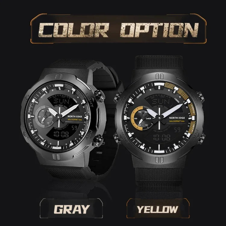 Relógio Desportivo Luminoso Masculino NORTH EDGE HORNET Relógio Digital Duplo com Alarme e Temporizador, HORNET