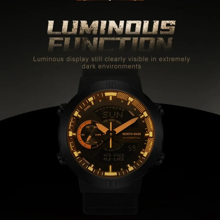 Relógio Desportivo Luminoso Masculino NORTH EDGE HORNET Relógio Digital Duplo com Alarme e Temporizador, HORNET