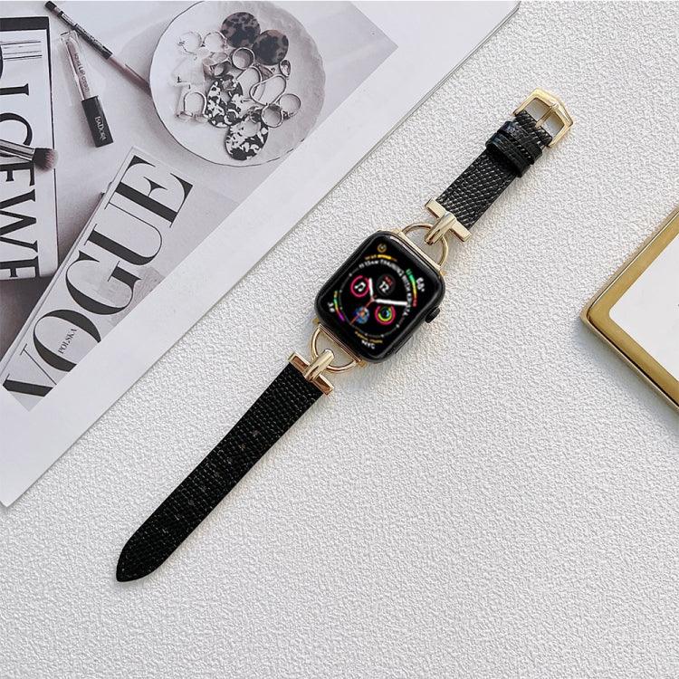 Correia em Aço em Forma de D + Pele Genuína Para Apple Watch Series, 7 41mm / 6&SE&5&4 40mm / 3&2&1 38mm, 7 45mm / 6&SE&5&4 44mm / 3&2&1 42mm