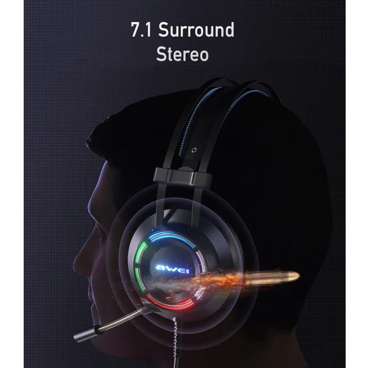 awei GM-2 Auscultadores Gaming com Fio, Luz Ambiente, USB + 3,5mm e Microfone, GM-2