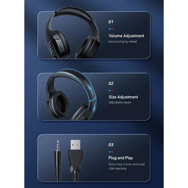 awei GM-5 Auscultadores Gaming com Fio, Luz Ambiente, USB + 3,5mm e Microfone, GM-5