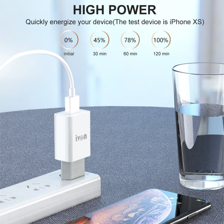 IVON AD-33 Carregador de Viagem 2 em 1 Porta USB Única 2.1A + Conjunto de Cabo de Dados USB para 8 Pinos 1m, Ficha UE, Ficha EUA