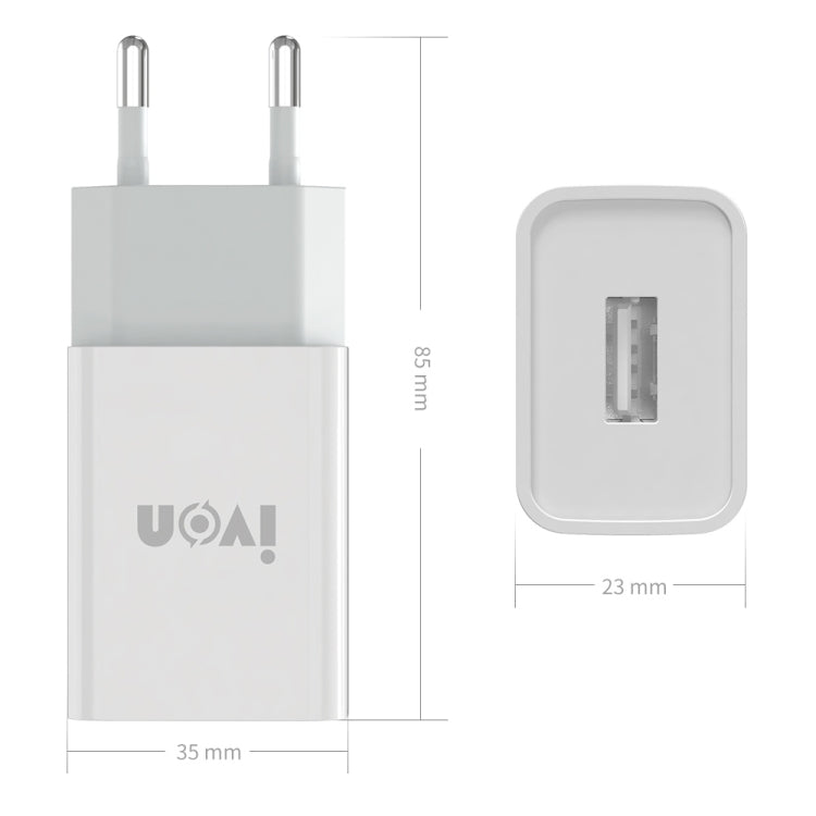 Carregador de Viagem IVON AD-33 2 em 1 2.1A Porta USB Única + Cabo de Dados USB para Micro USB 1m, Ficha UE, EUA