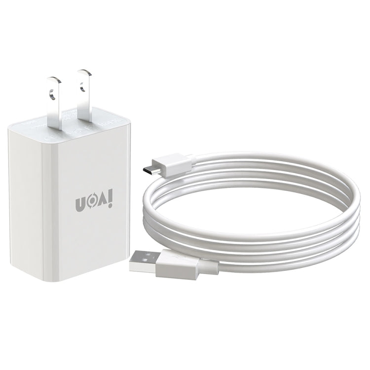 Carregador de Viagem IVON AD-33 2 em 1 2.1A Porta USB Única + Cabo de Dados USB para Micro USB 1m, Ficha UE, EUA