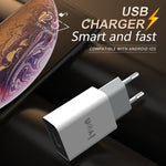 Carregador de Viagem IVON AD-33 2 em 1 2.1A Porta USB Única + Cabo de Dados USB para USB-C / Tipo-C 1m, Ficha UE, EUA