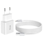 IVON AD-35 Carregador de Viagem 2 em 1 18W QC3.0 Porta USB + Conjunto de Cabo de Dados USB para 8 Pinos 1m, Ficha UE, Ficha EUA