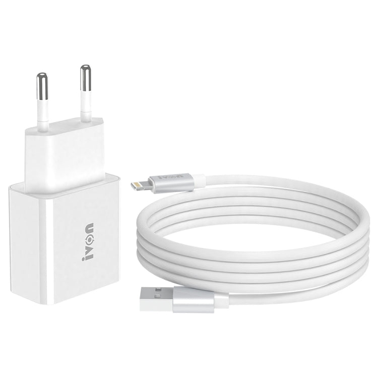 IVON AD-35 Carregador de Viagem 2 em 1 18W QC3.0 Porta USB + Conjunto de Cabo de Dados USB para 8 Pinos 1m, Ficha UE, Ficha EUA