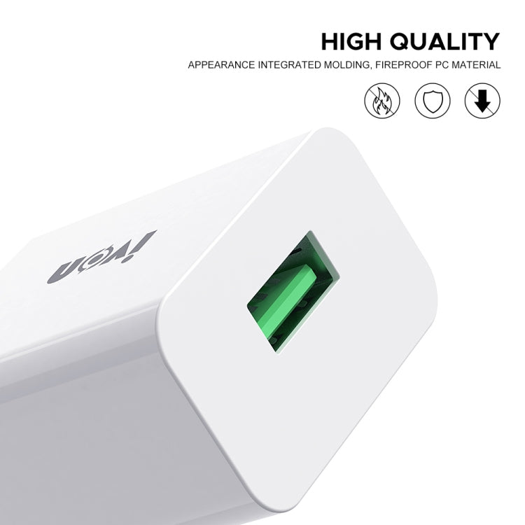 IVON AD-35 Carregador de Viagem 2 em 1 18W QC3.0 Porta USB + Conjunto de Cabo de Dados USB para 8 Pinos 1m, Ficha UE, Ficha EUA