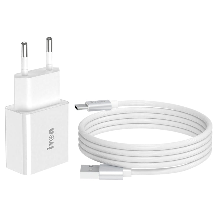 Carregador de Viagem IVON AD-35 2 em 1 18W QC3.0 Porta USB + Cabo de Dados USB para USB-C / Tipo-C 1m, Ficha UE, EUA