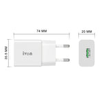 Carregador de Viagem IVON AD-35 2 em 1 18W QC3.0 Porta USB + Cabo de Dados USB para USB-C / Tipo-C 1m, Ficha UE, EUA