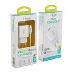 Carregador de Viagem IVON AD-35 2 em 1 18W QC3.0 Porta USB + Cabo de Dados USB para USB-C / Tipo-C 1m, Ficha UE, EUA