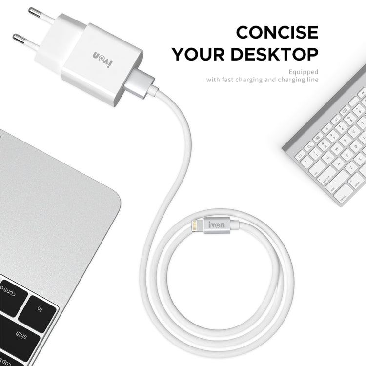 Carregador de Viagem IVON AD-35 2 em 1 18W QC3.0 Porta USB + Cabo de Dados USB para USB-C / Tipo-C 1m, Ficha UE, EUA