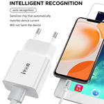 Carregador de Viagem IVON AD-35 2 em 1 18W QC3.0 Porta USB + Cabo de Dados USB para USB-C / Tipo-C 1m, Ficha UE, EUA