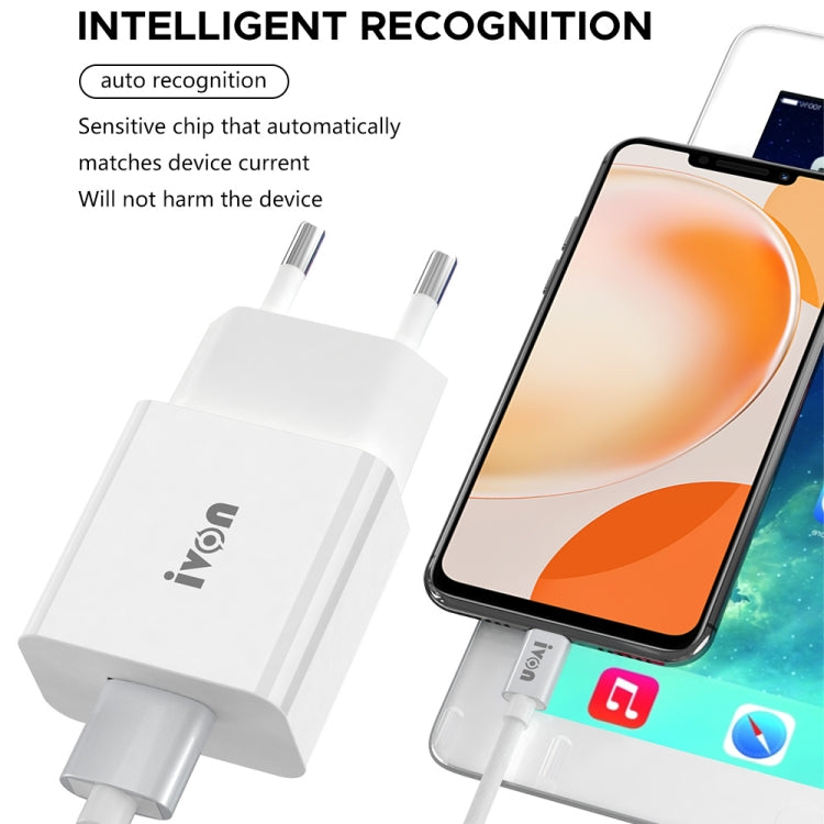 Carregador de Viagem IVON AD-35 2 em 1 18W QC3.0 Porta USB + Cabo de Dados USB para USB-C / Tipo-C 1m, Ficha UE, EUA