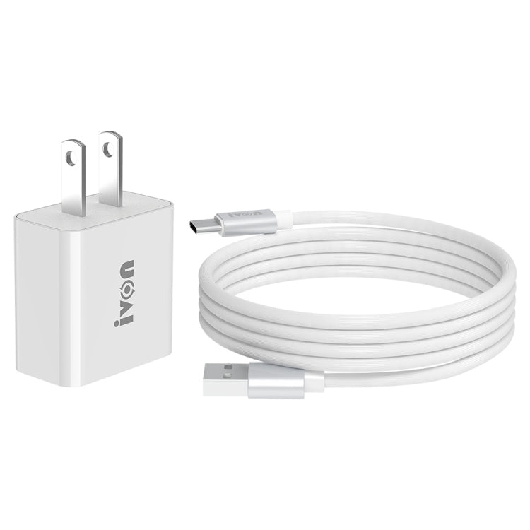 Carregador de Viagem IVON AD-35 2 em 1 18W QC3.0 Porta USB + Cabo de Dados USB para USB-C / Tipo-C 1m, Ficha UE, EUA