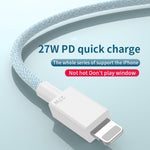 Cabo de Dados Trançado de Carregamento Rápido PD USB-C / Type-C para 8 Pinos 27W, Comprimento do Cabo: 1m, 27W