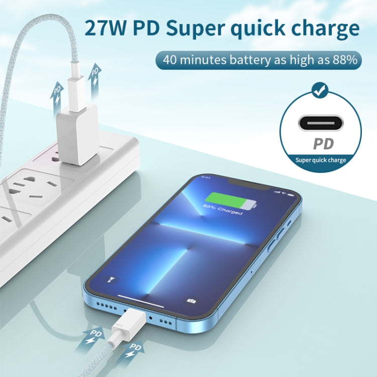 Cabo de Dados Trançado de Carregamento Rápido PD USB-C / Type-C para 8 Pinos 27W, Comprimento do Cabo: 1m, 27W