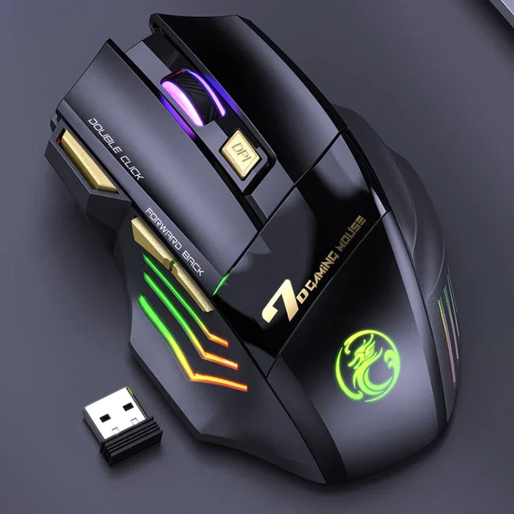iMICE GW-X7 2.4G + Bluetooth Rato de Jogo Sem Fios Recarregável Silencioso de 7 Botões com Luzes RGB Coloridas, GW-X7 2.4G + Bluetooth