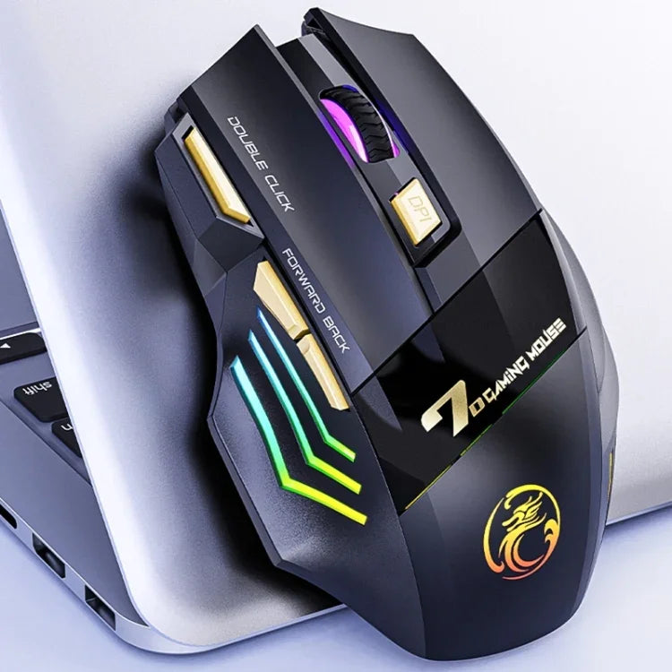 iMICE GW-X7 2.4G + Bluetooth Rato de Jogo Sem Fios Recarregável Silencioso de 7 Botões com Luzes RGB Coloridas, GW-X7 2.4G + Bluetooth