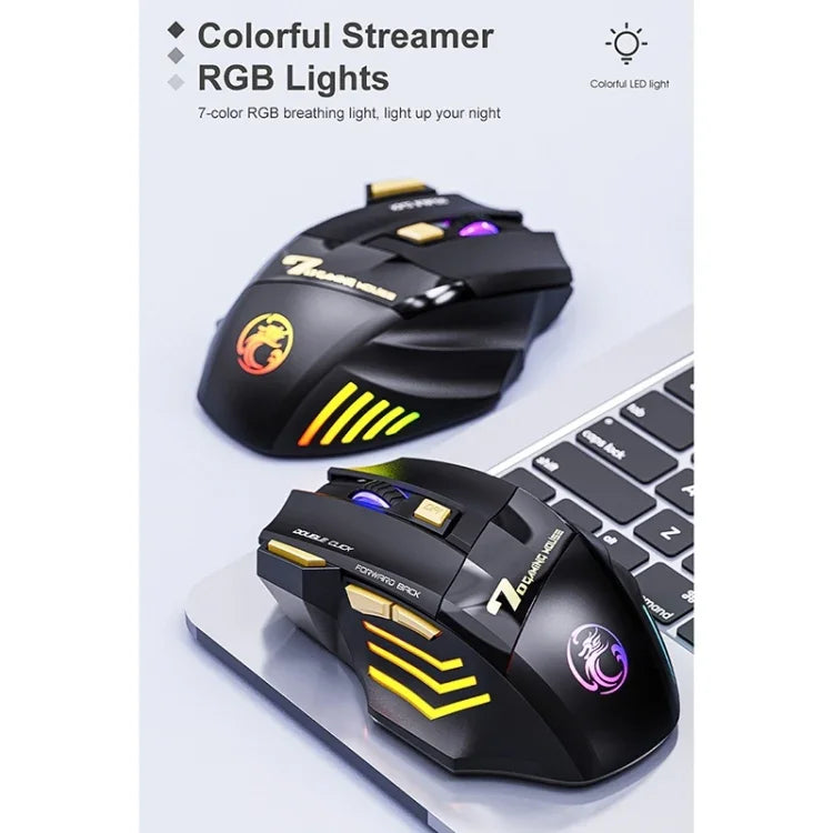 iMICE GW-X7 2.4G + Bluetooth Rato de Jogo Sem Fios Recarregável Silencioso de 7 Botões com Luzes RGB Coloridas, GW-X7 2.4G + Bluetooth