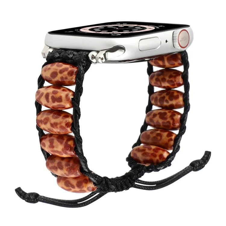 Correia de Relógio com Contas de Madeira Para Apple Watch Series, 7 41mm / 6&SE&5&4 40mm / 3&2&1 38mm, 7 45mm / 6&SE&5&4 44mm / 3&2&1 42mm