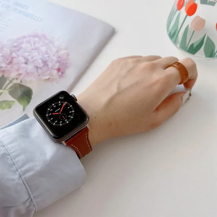 Correia de Relógio em Pele com Textura Lisa Para Apple Watch Series, 7 41mm / 6&SE&5&4 40mm / 3&2&1 38mm, 7 45mm / 6&SE&5&4 44mm / 3&2&1 42mm