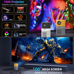 Projetor Mini LED T400 3000 Lumens com Ecrã de 100 polegadas, Edição Base, Ficha UE, Edição Base, Ficha US, Edição Base, Ficha UK, Edição Base, Ficha AU
